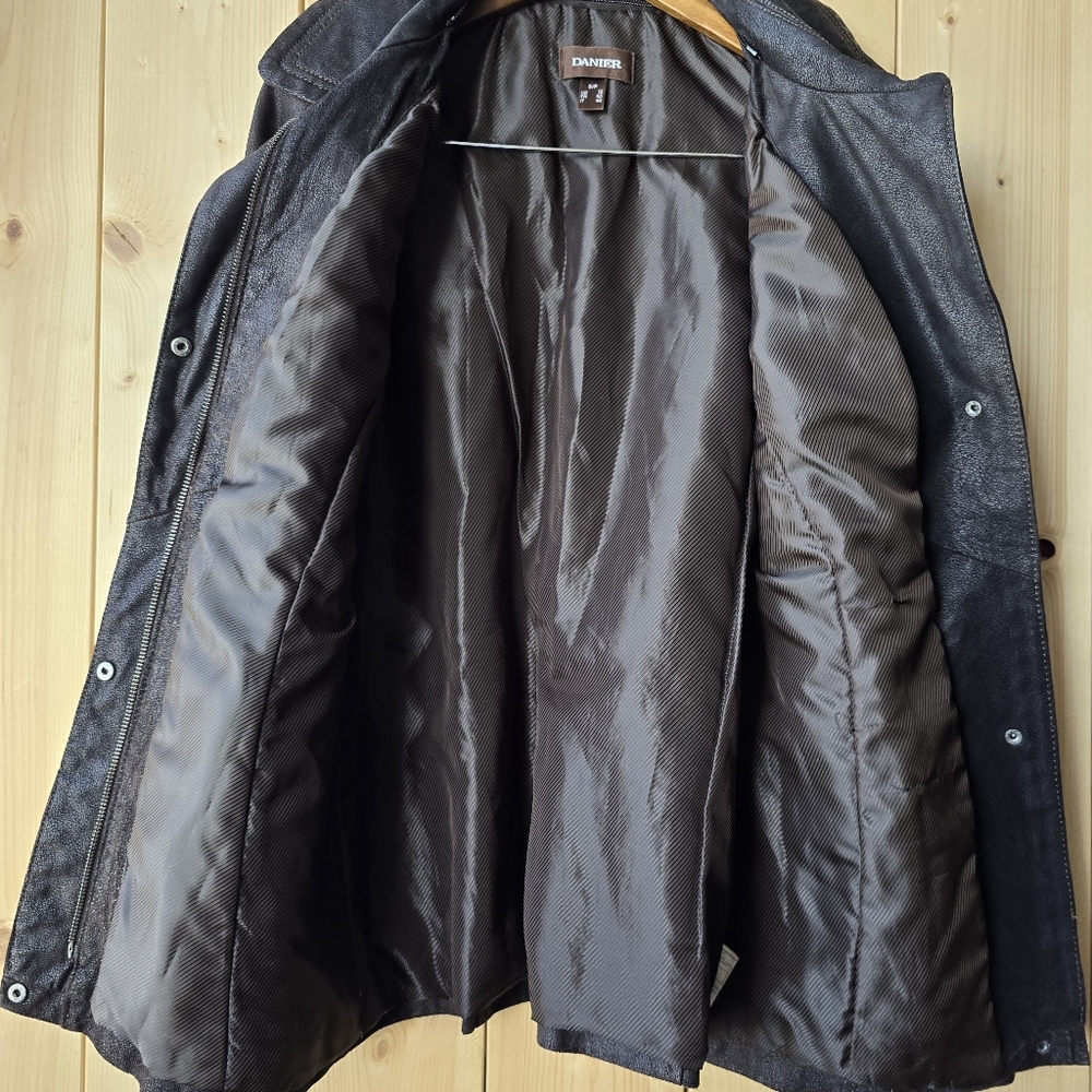 Danier Dark Brown Leather Zip Up Jacket Womens Small - Picture 11 of 12
